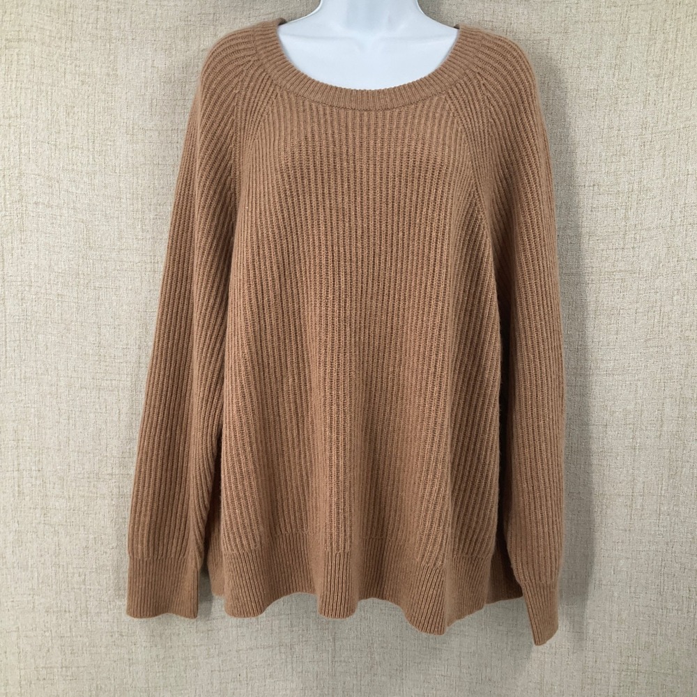 J.Crew Sweater Womens XL Brown Cashmere Ribbed Crewneck Relaxed Luxury Oversized
